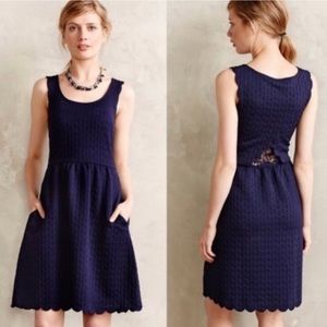 ANTHROPOLOGIE Maeve Navy Blue Scalloped Dress XS